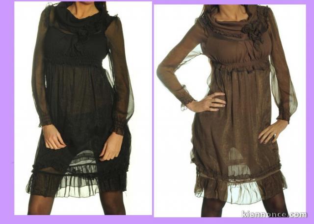 Robe  col roulé et doublé avec rose