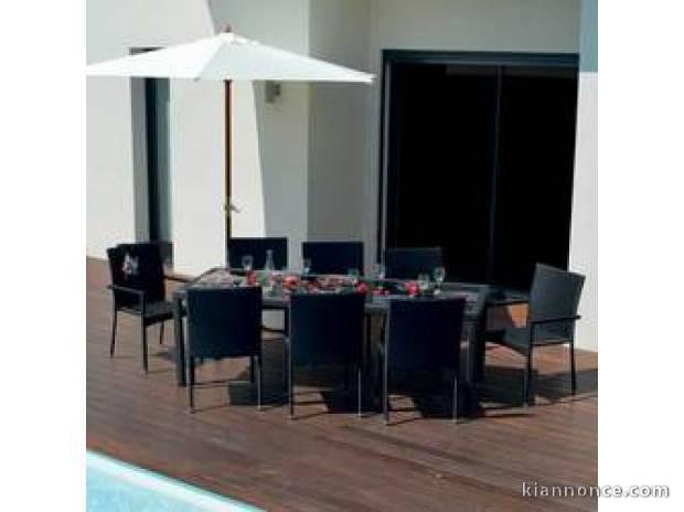 ENSEMBLE BOHEME 8 personnes Table 8 fauteuils 