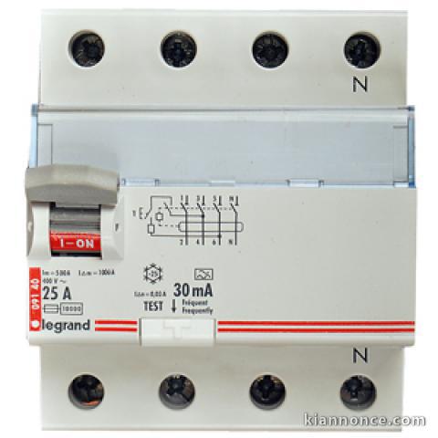 Interrupteur différentiel Legrand 4 mod. 4 pôles 25A/30mA, 400 V 