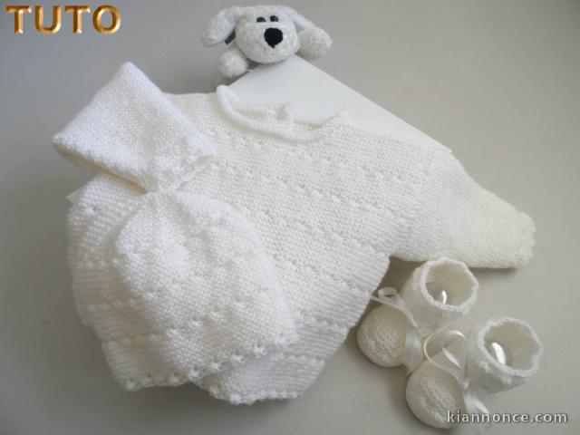 Tuto trousseau tricot laine rayé astra blanc 