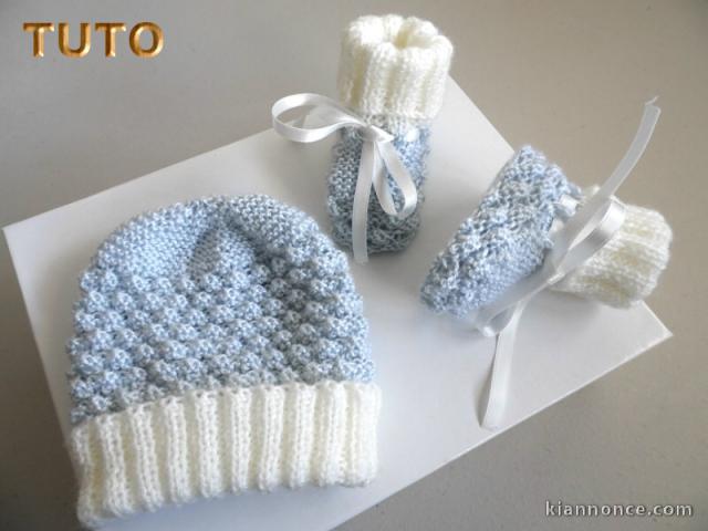 Explications, Tuto tricot bébé trousseau BLEU AZUR ECRU