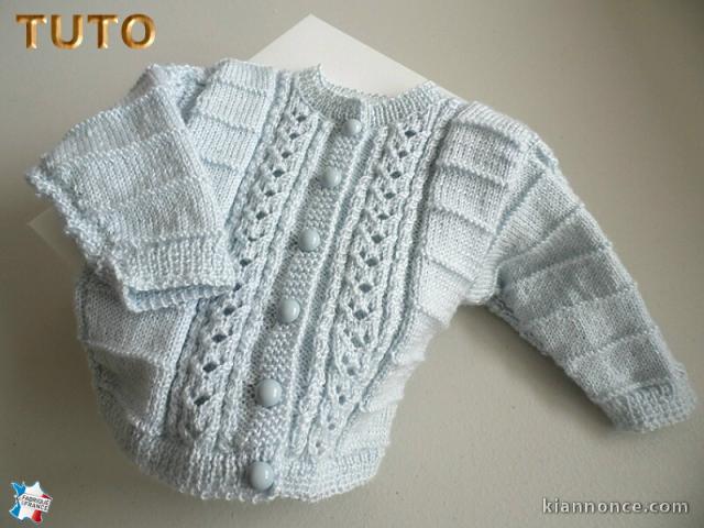 tuto, tricot bebe, gilet bleu azur, tricote main