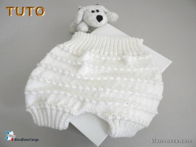 Fiche tricot bébé, layette bb, BLOOMER, culotte TUTO, pdf