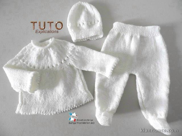 Fiche Tricot bébé, TUTO, ensemble complet layette bb