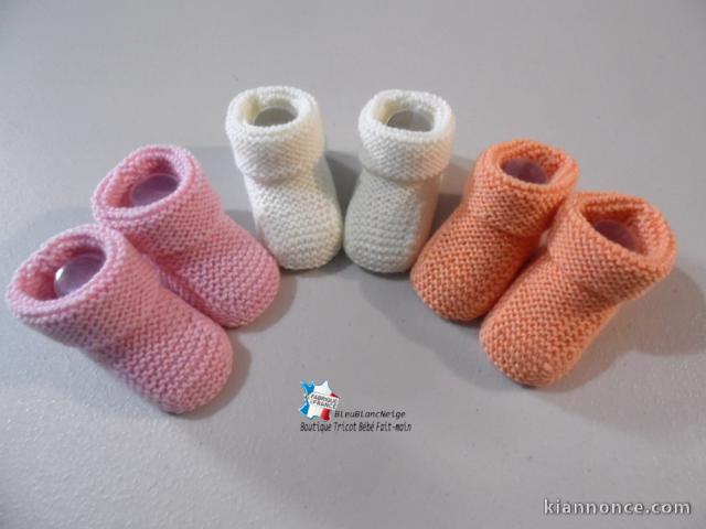 Lot 3 paires chaussons bébé Mérinos pas cher bb FILLE tricotés ma