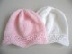 Tricot laine b&eacute;b&eacute; fait main bonnets rose blanc