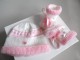 Bonnet chaussons ray&eacute;s rose b&eacute;b&eacute; tricot laine