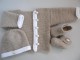 Ensemble ou trousseau beige tricot laine b&eacute;b&eacute; fait main