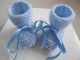 Chaussons BLEUS &agrave; crans layette b&eacute;b&eacute; tricot laine