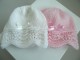Bonnets rose et blanc b&eacute;b&eacute; tricot fait main  