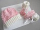 Tricot b&eacute;b&eacute; bonnet chaussons cali rose &eacute;cru, laine bb