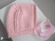 Tricot layette bb fait main, b&eacute;guin laine rose