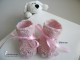 Chaussons tricot b&eacute;b&eacute;, ROSE, laine M&eacute;rinos, fait main