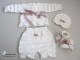 Tricot b&eacute;b&eacute;, ensemble brassi&egrave;re, bonnet, chaussons, fait main, la